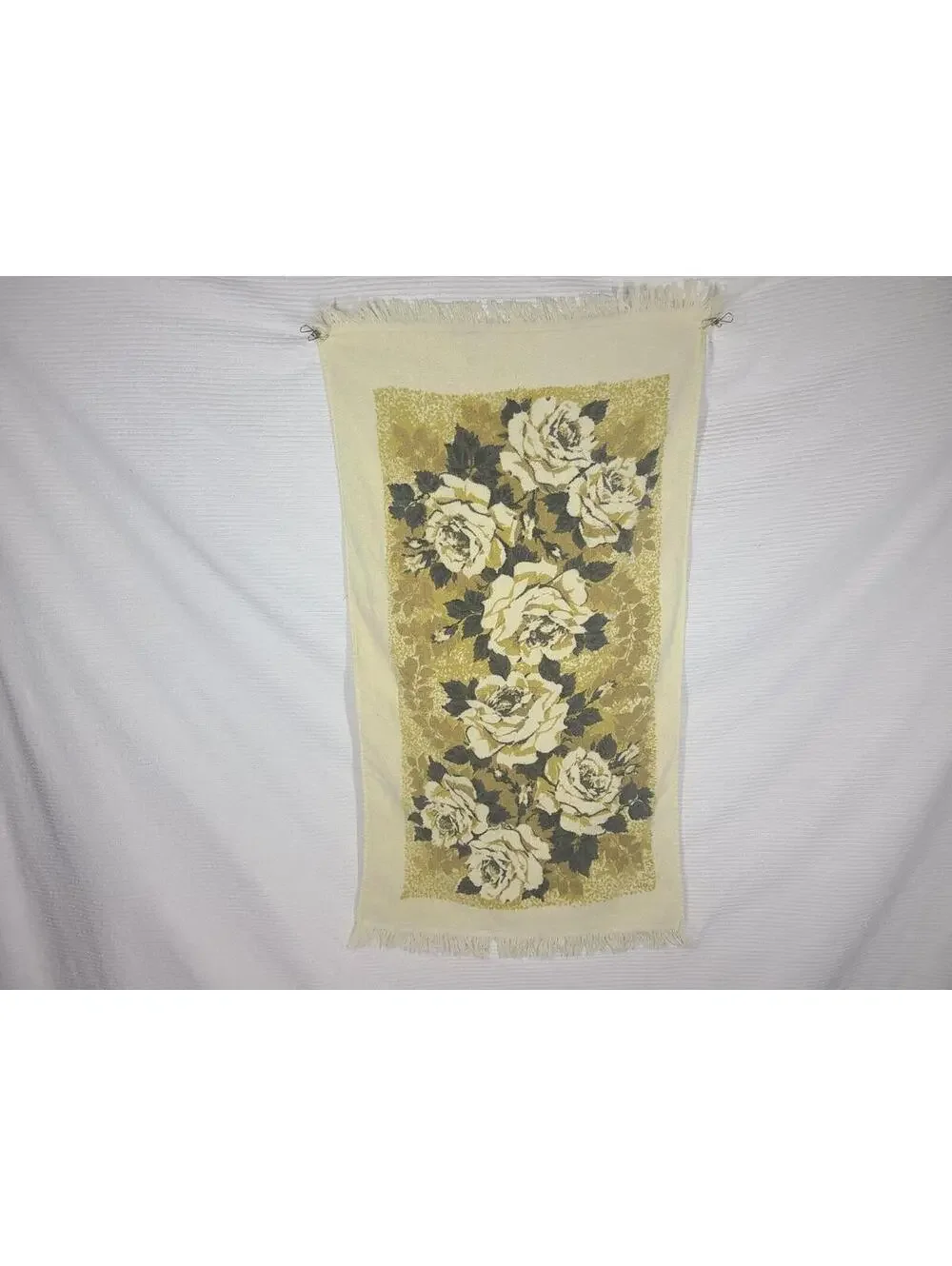 Vtg 70s Cannon Bath Towel Yellow Roses 100% Cotton Brown Tan Retro Rare Bathroom
